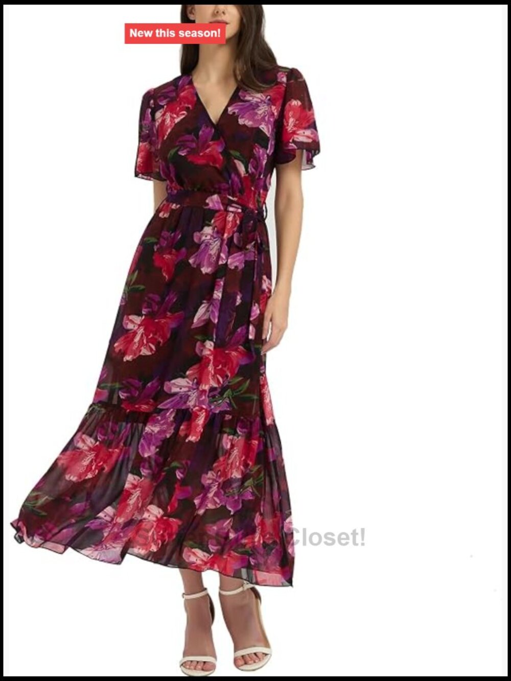 Bohemian Floral Chiffon Dress V-Neck Cap Sleeve Ruffle Flowy Summer